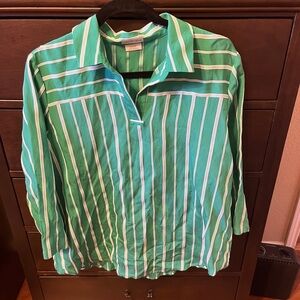 Van Heusen Green and White 3/4 Sleeve Polo Button Down